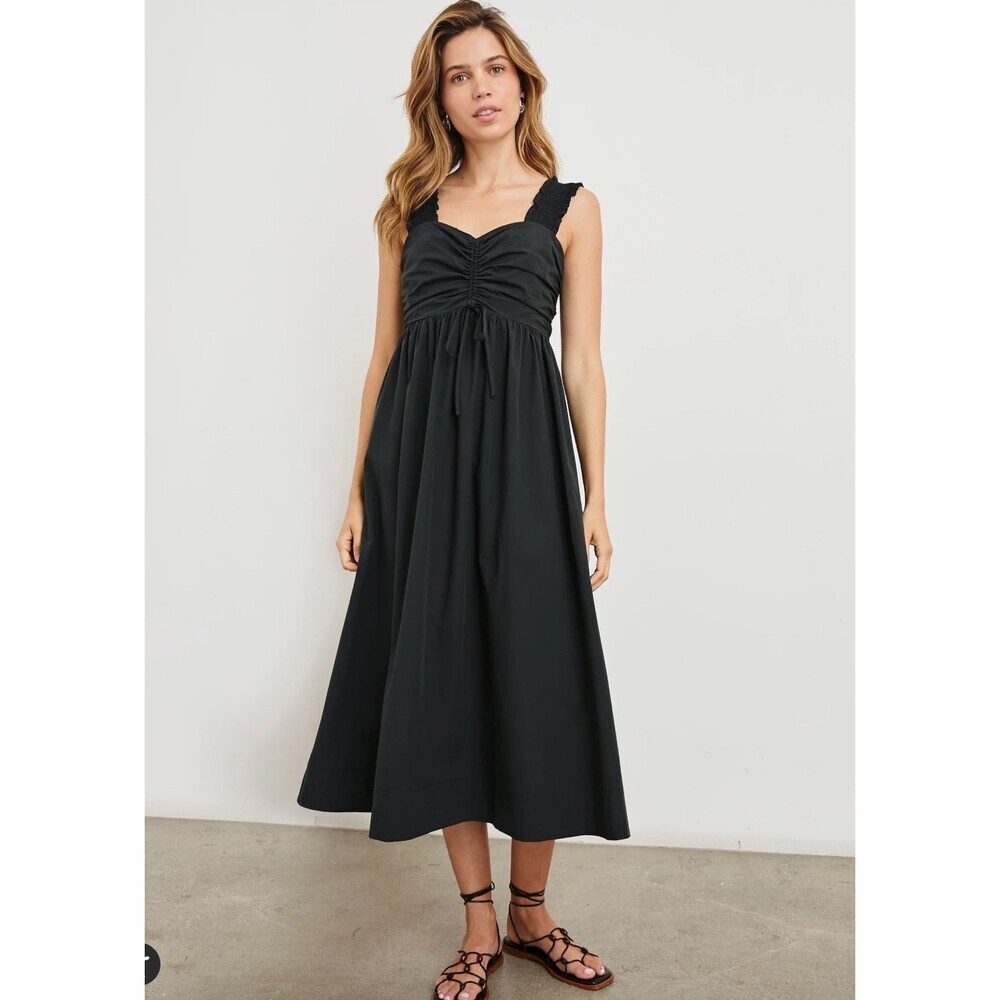 Rails NWT Irisa Dress in Black Size Large Cotton Poplin Midi Sweetheart Neckline